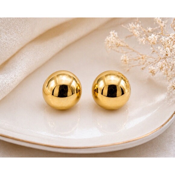 Estate Jewelry - Vintage Gold Tone Dome Stud Earrings Minimalist Classic Button